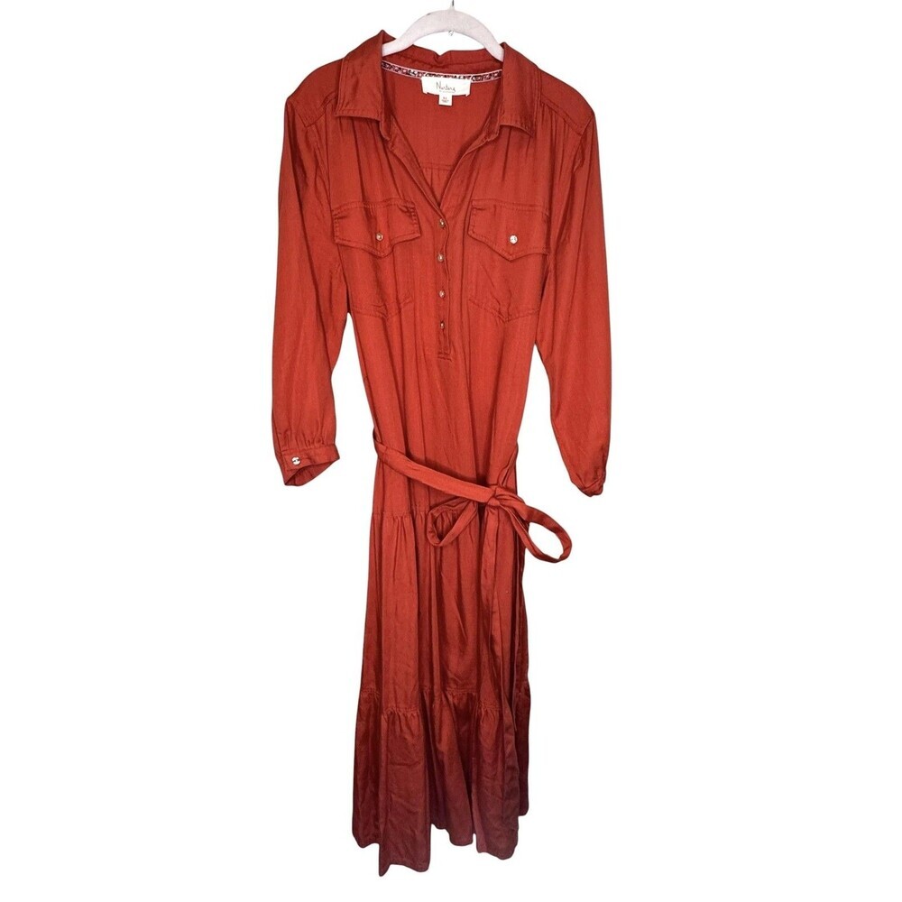 Nurture By Westbound Shirt Dress Womens XL Rust Orange Lyocell Belted Maxi